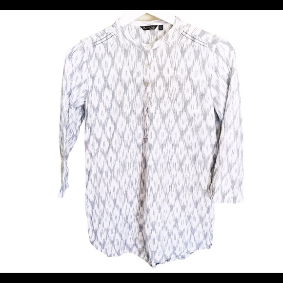MASSIMO DUTTI Raindrop Print Collarless Tunic Shirt With Long Sleeves Grey Small - Picture 10 of 13